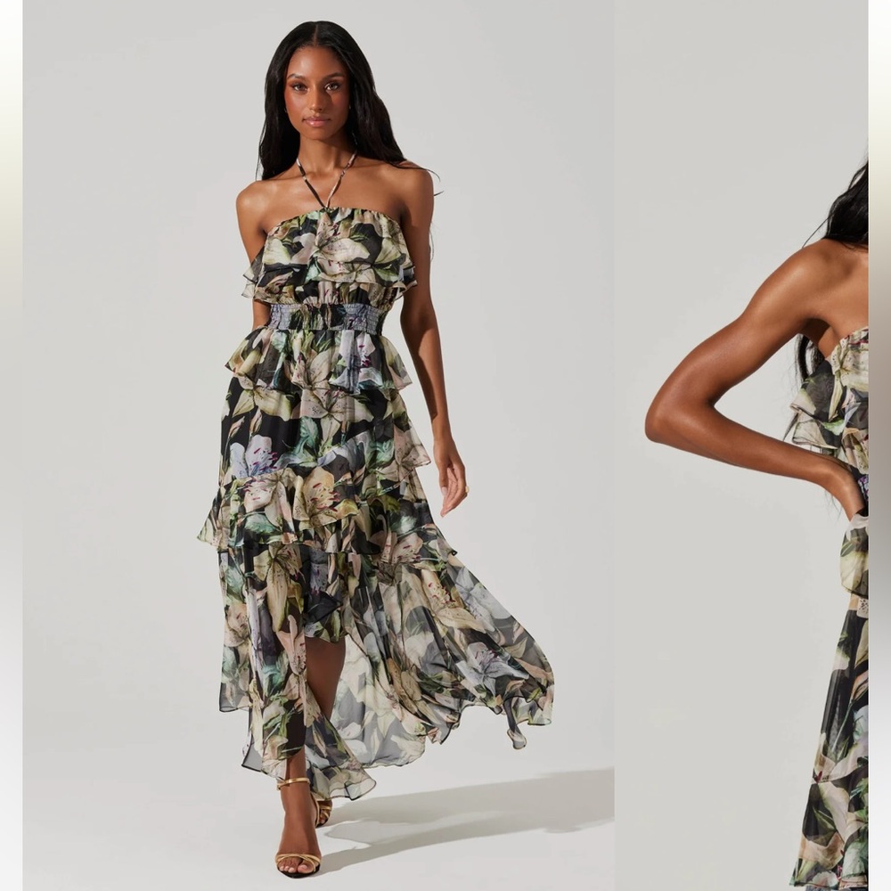 Blue, Black and Green Halter Ruffled Tiered Sundress from ASTR the label
